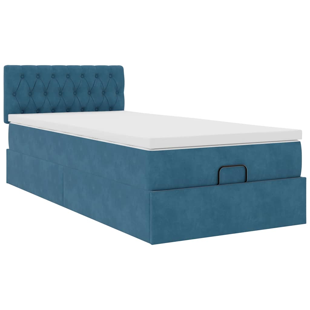 Lit ottoman avec matelas et LED bleu foncé 90x200 cm velours