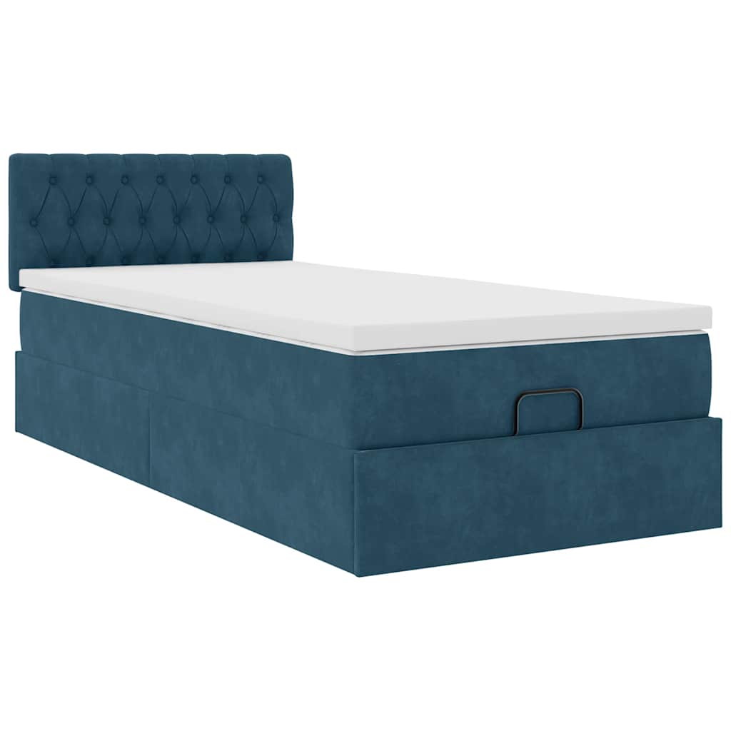 Ottoman-Bett mit Matratze & LEDs Dunkelblau 90x200 cm Samt