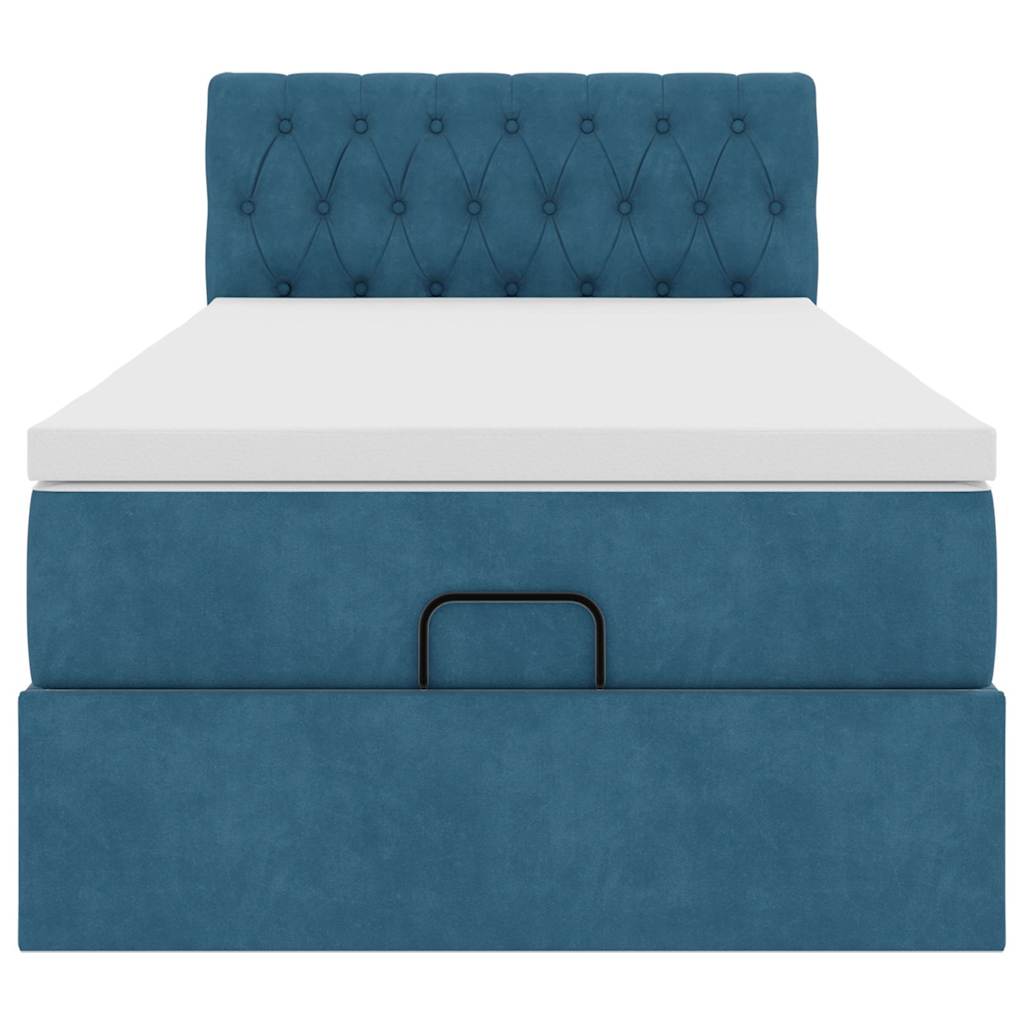 Lit ottoman avec matelas et LED bleu foncé 90x200 cm velours