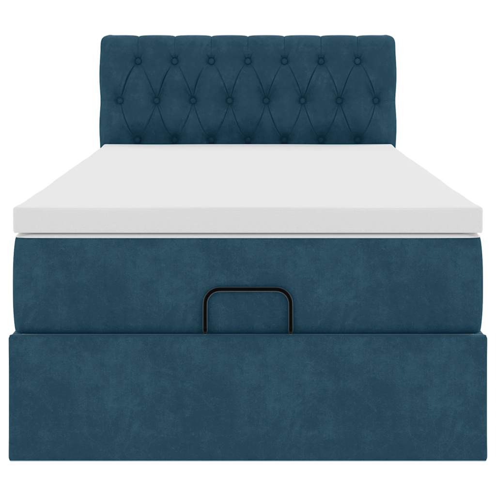 Ottoman-Bett mit Matratze & LEDs Dunkelblau 90x200 cm Samt