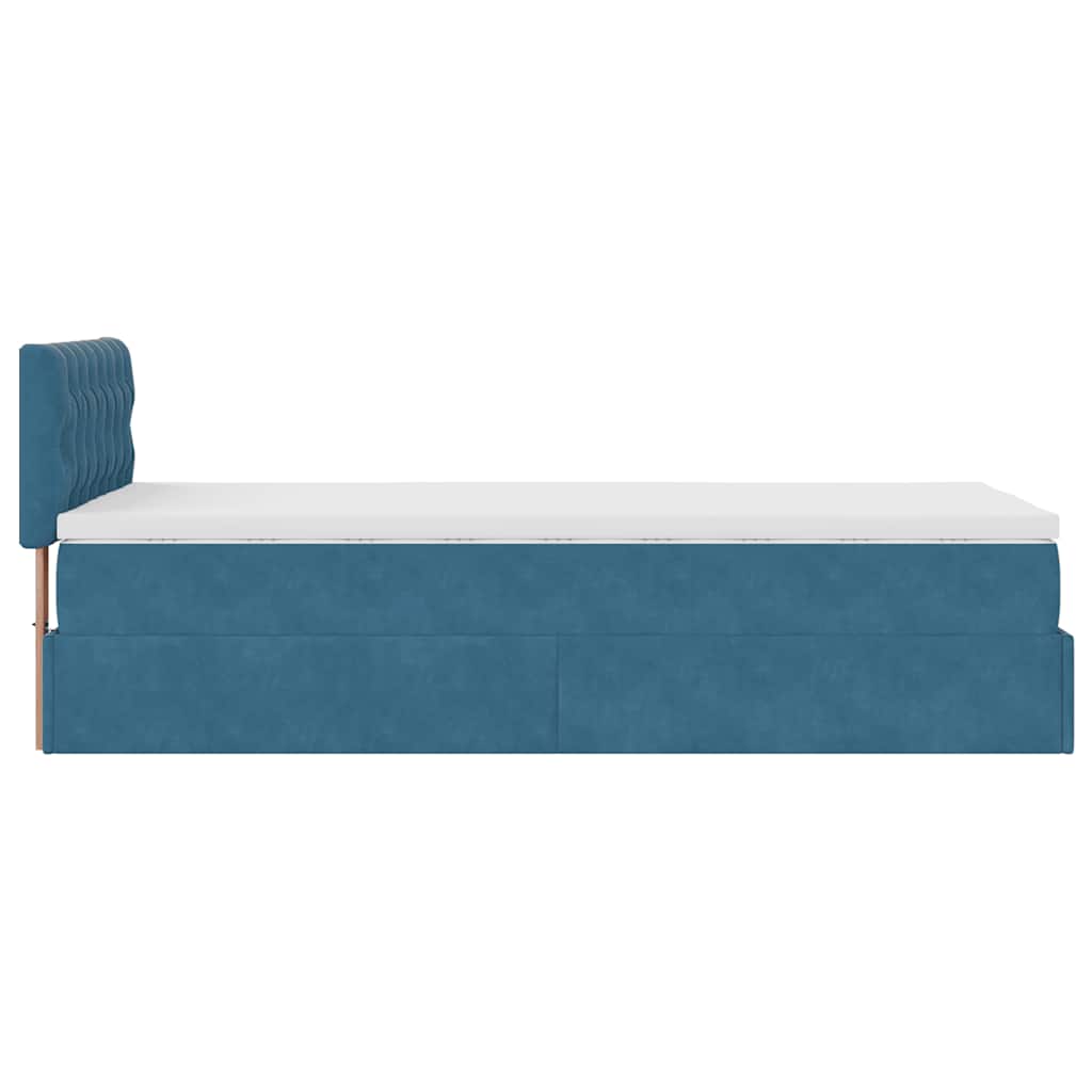 Lit ottoman avec matelas et LED bleu foncé 90x200 cm velours