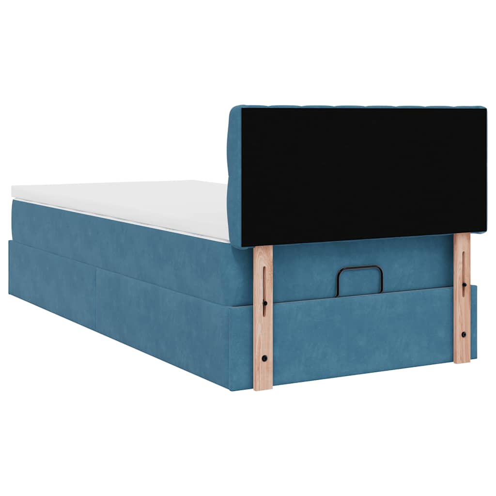 Lit ottoman avec matelas et LED bleu foncé 90x200 cm velours