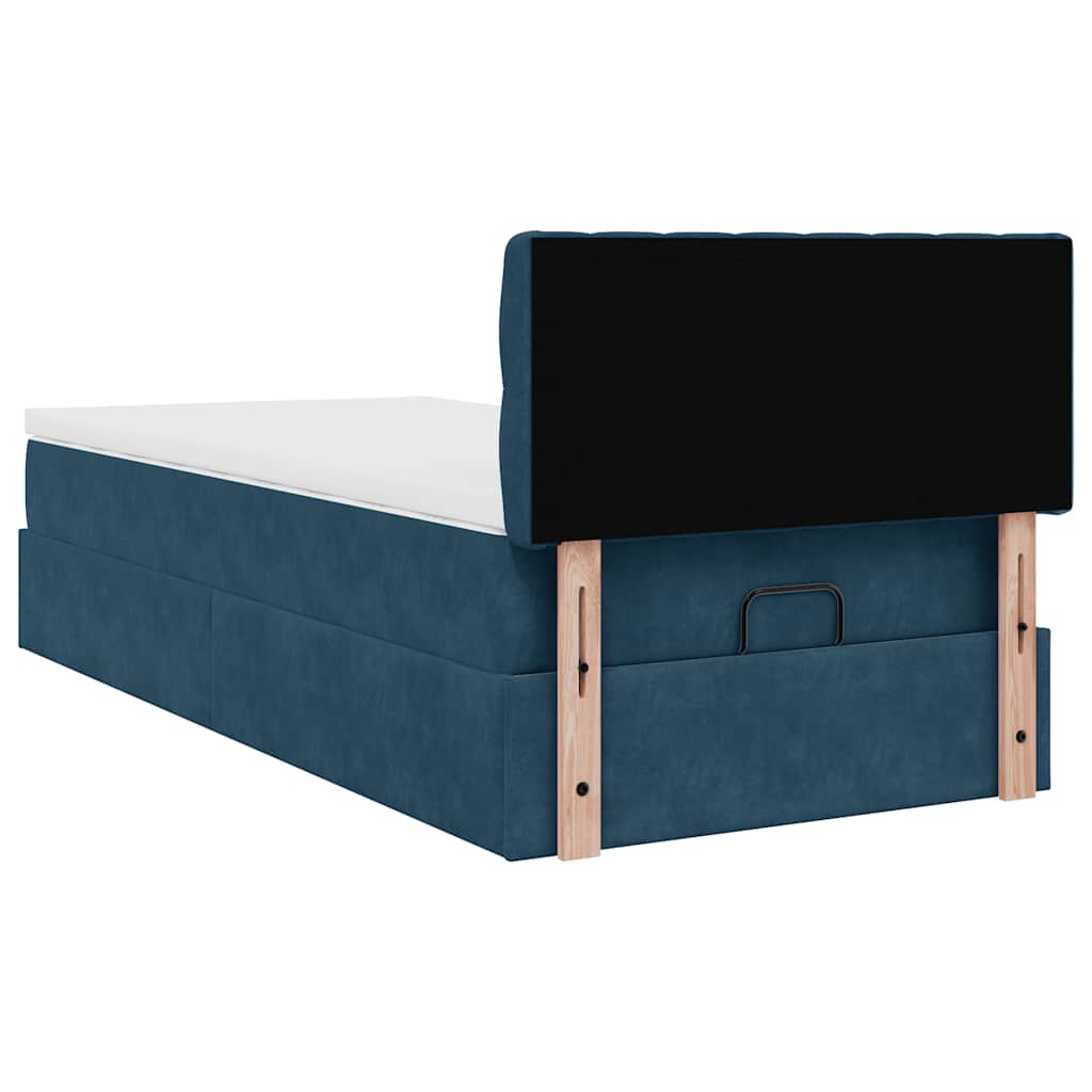 Ottoman-Bett mit Matratze & LEDs Dunkelblau 90x200 cm Samt