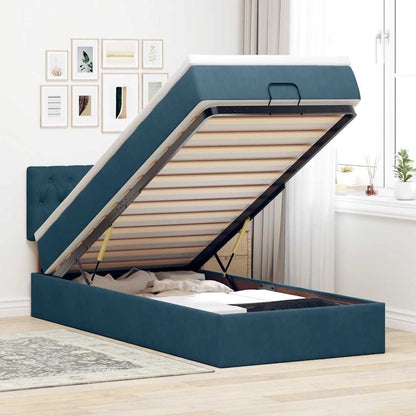 Ottoman-Bett mit Matratze & LEDs Dunkelblau 90x200 cm Samt