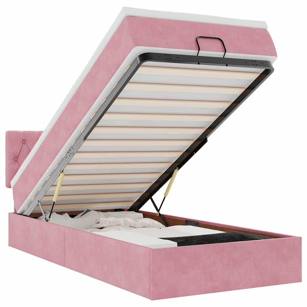 Ottoman-Bett mit Matratze & LEDs Rosa 90x200 cm Samt