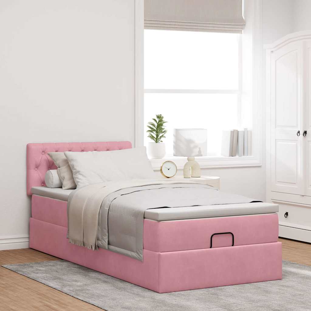 Ottoman-Bett mit Matratze & LEDs Rosa 90x200 cm Samt