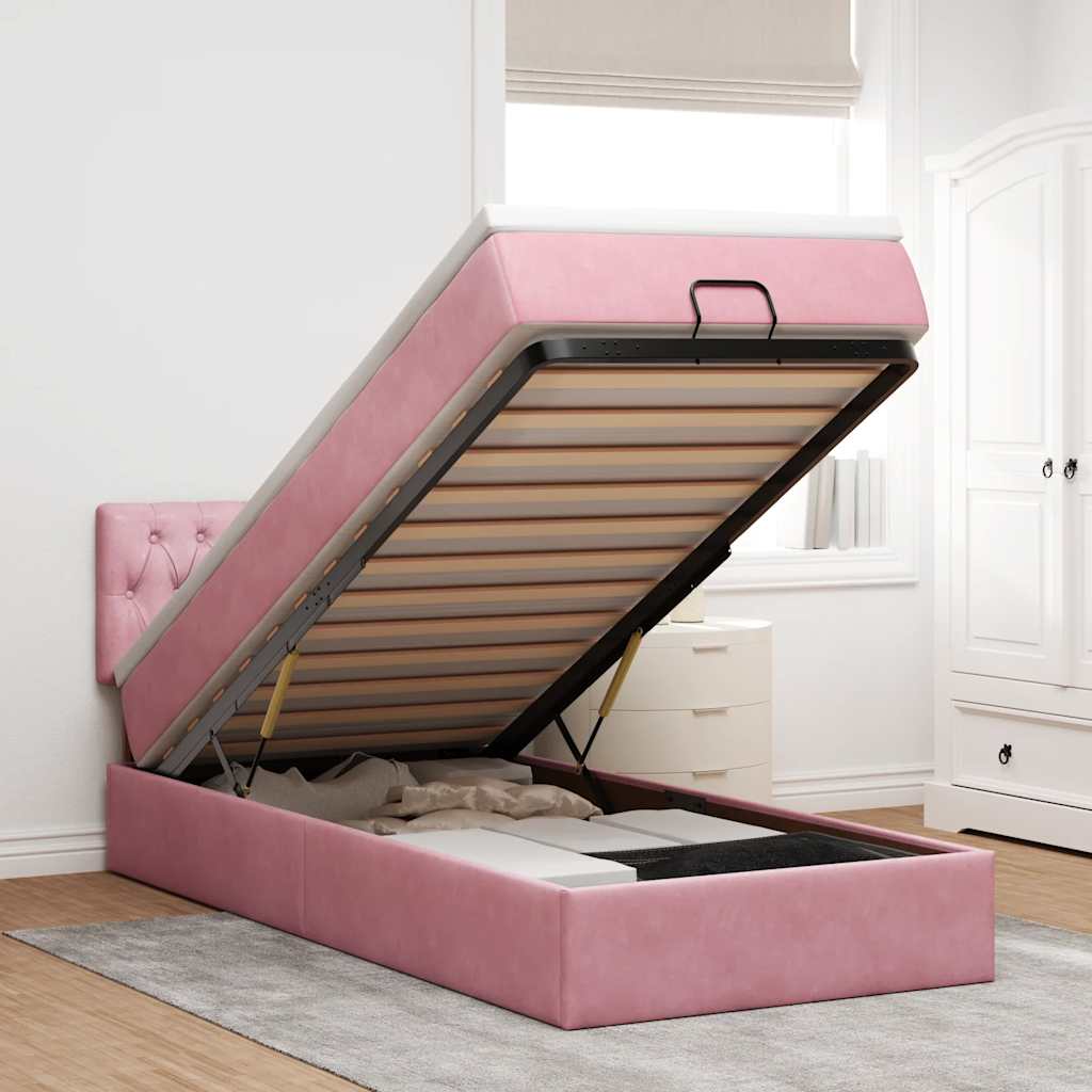 Ottoman-Bett mit Matratze & LEDs Rosa 90x200 cm Samt