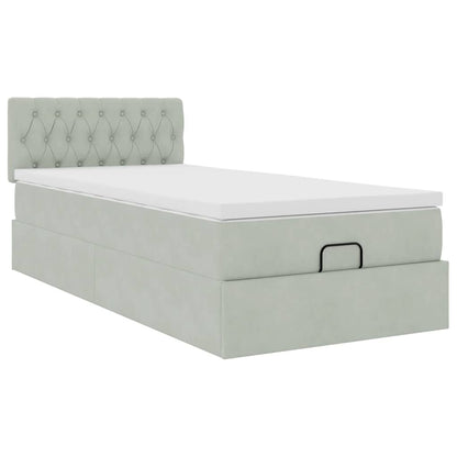 Ottoman-Bett mit Matratze & LEDs Hellgrau 100x200 cm Samt
