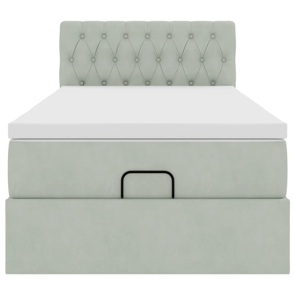 Ottoman-Bett mit Matratze & LEDs Hellgrau 100x200 cm Samt