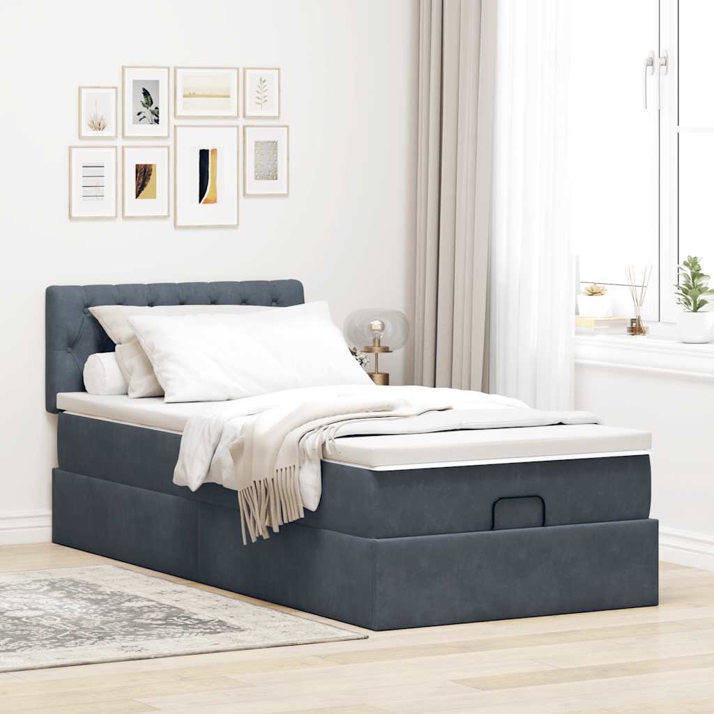 Lit ottoman avec matelas et LED gris foncé 100x200 cm velours