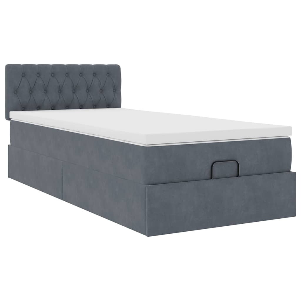 Lit ottoman avec matelas et LED gris foncé 100x200 cm velours