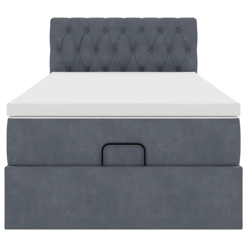 Lit ottoman avec matelas et LED gris foncé 100x200 cm velours