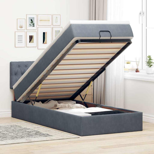 Lit ottoman avec matelas et LED gris foncé 100x200 cm velours