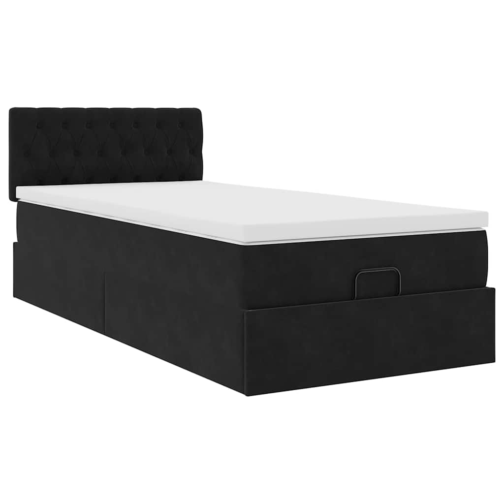 Ottoman-Bett mit Matratze & LEDs Schwarz 100x200 cm Samt