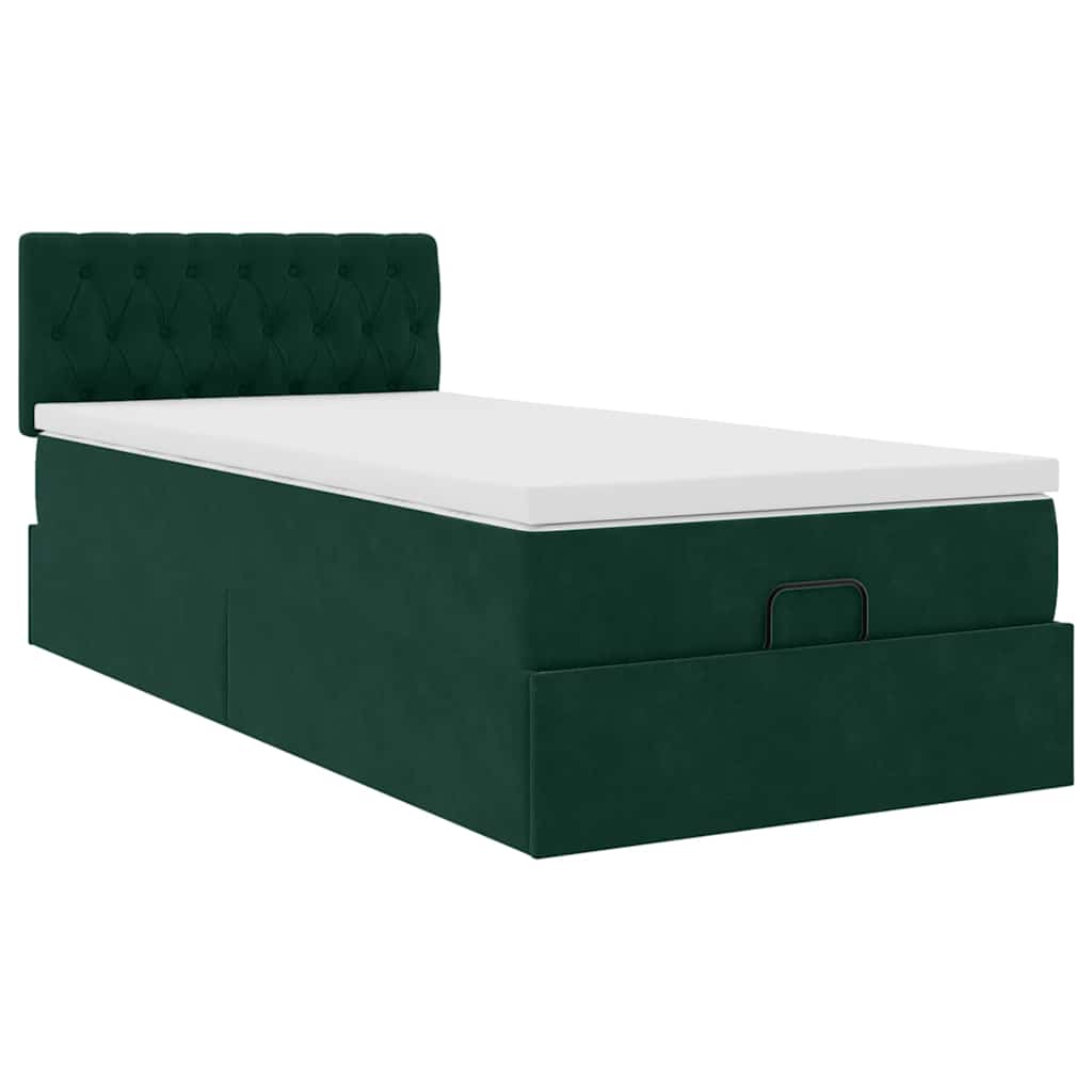 Ottoman-Bett mit Matratze & LEDs Dunkelgrün 100x200 cm Samt