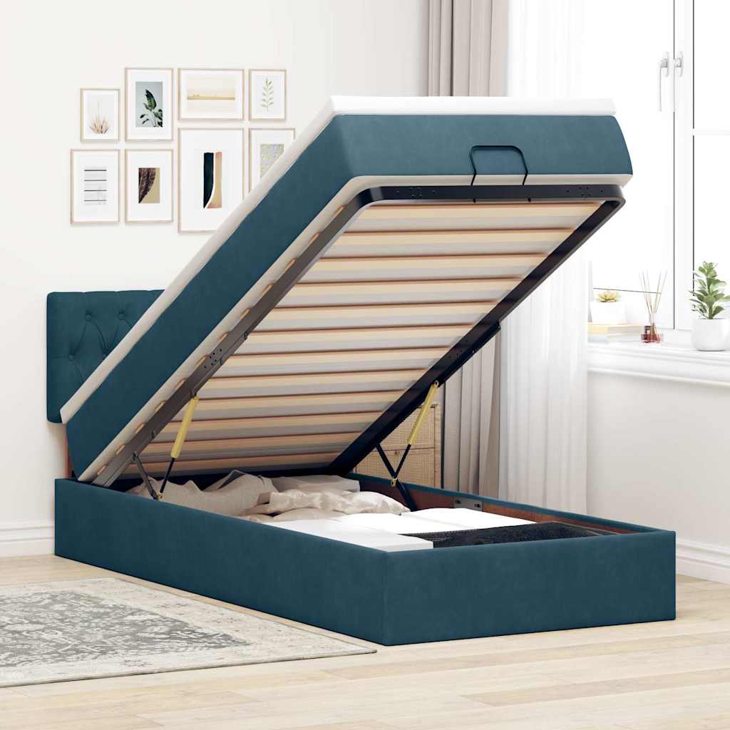 Ottoman-Bett mit Matratze & LEDs Dunkelblau 100x200 cm Samt