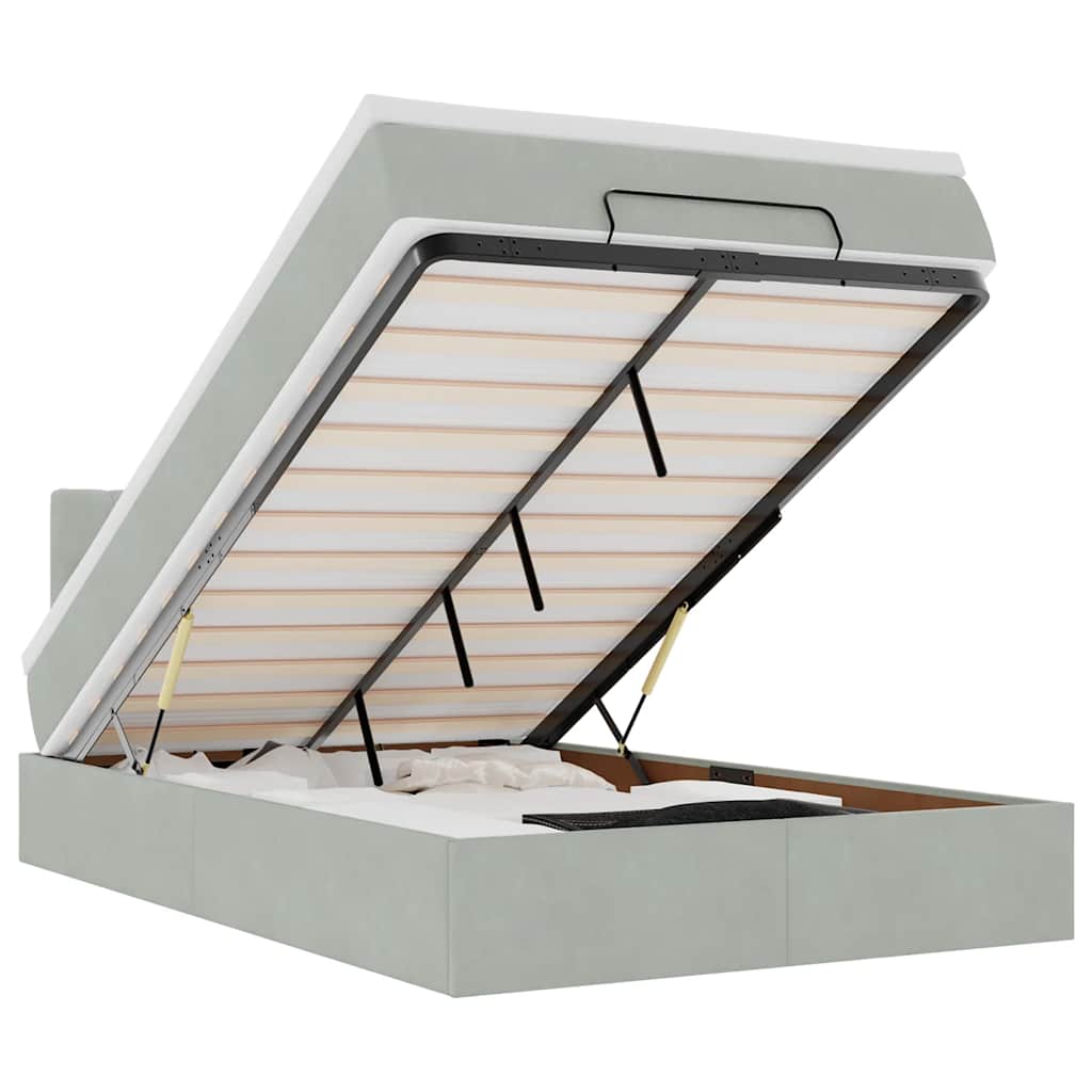 Ottomane Bett mit Matratze & LEDs Hellgrau 120x190 cm Samt