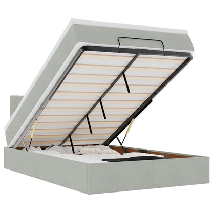 Ottomane Bett mit Matratze & LEDs Hellgrau 120x190 cm Samt
