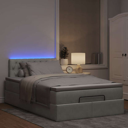 Ottomane Bett mit Matratze & LEDs Hellgrau 120x190 cm Samt