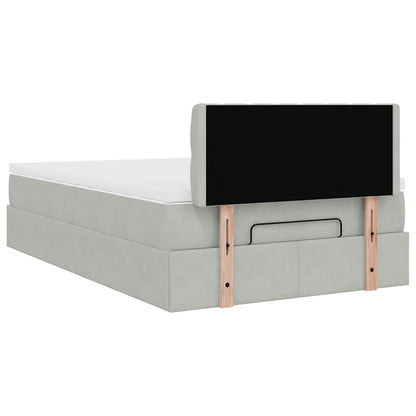 Ottomane Bett mit Matratze & LEDs Hellgrau 120x190 cm Samt