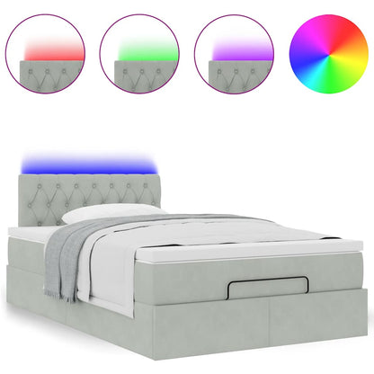 Ottomane Bett mit Matratze & LEDs Hellgrau 120x190 cm Samt