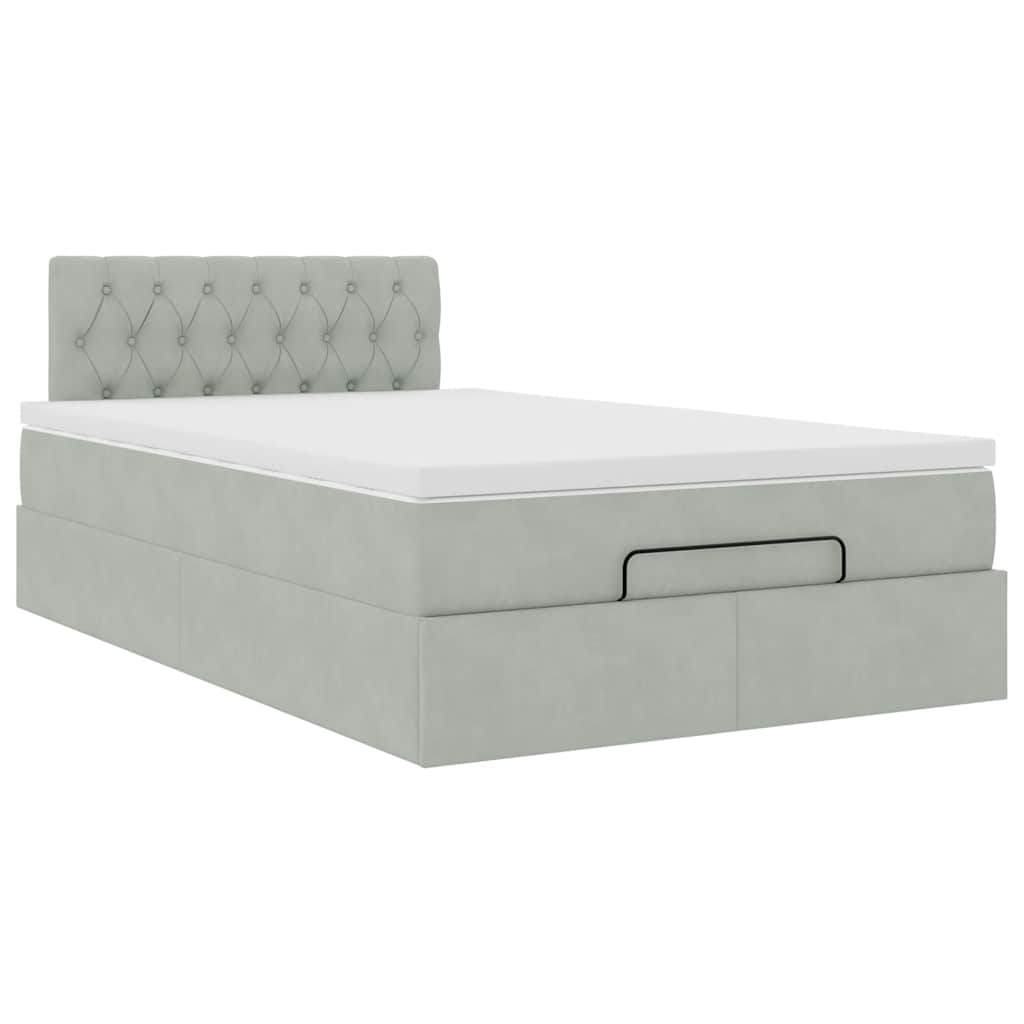 Ottomane Bett mit Matratze & LEDs Hellgrau 120x190 cm Samt
