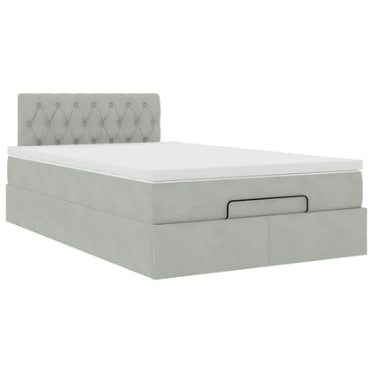 Ottomane Bett mit Matratze & LEDs Hellgrau 120x190 cm Samt