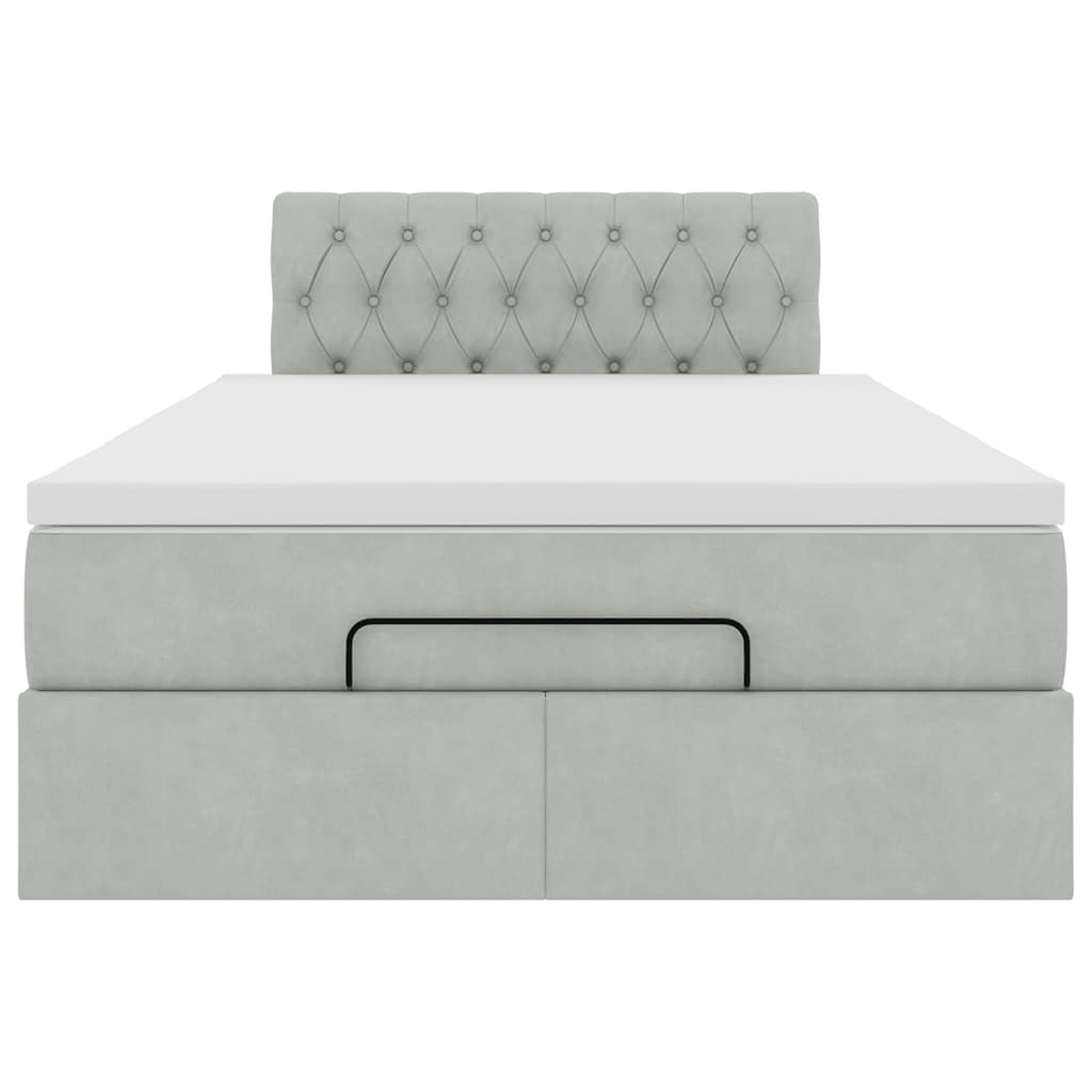 Ottomane Bett mit Matratze & LEDs Hellgrau 120x190 cm Samt
