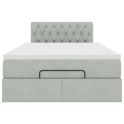 Ottomane Bett mit Matratze & LEDs Hellgrau 120x190 cm Samt