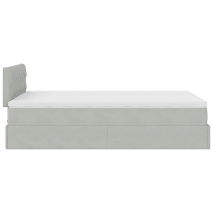 Ottomane Bett mit Matratze & LEDs Hellgrau 120x190 cm Samt