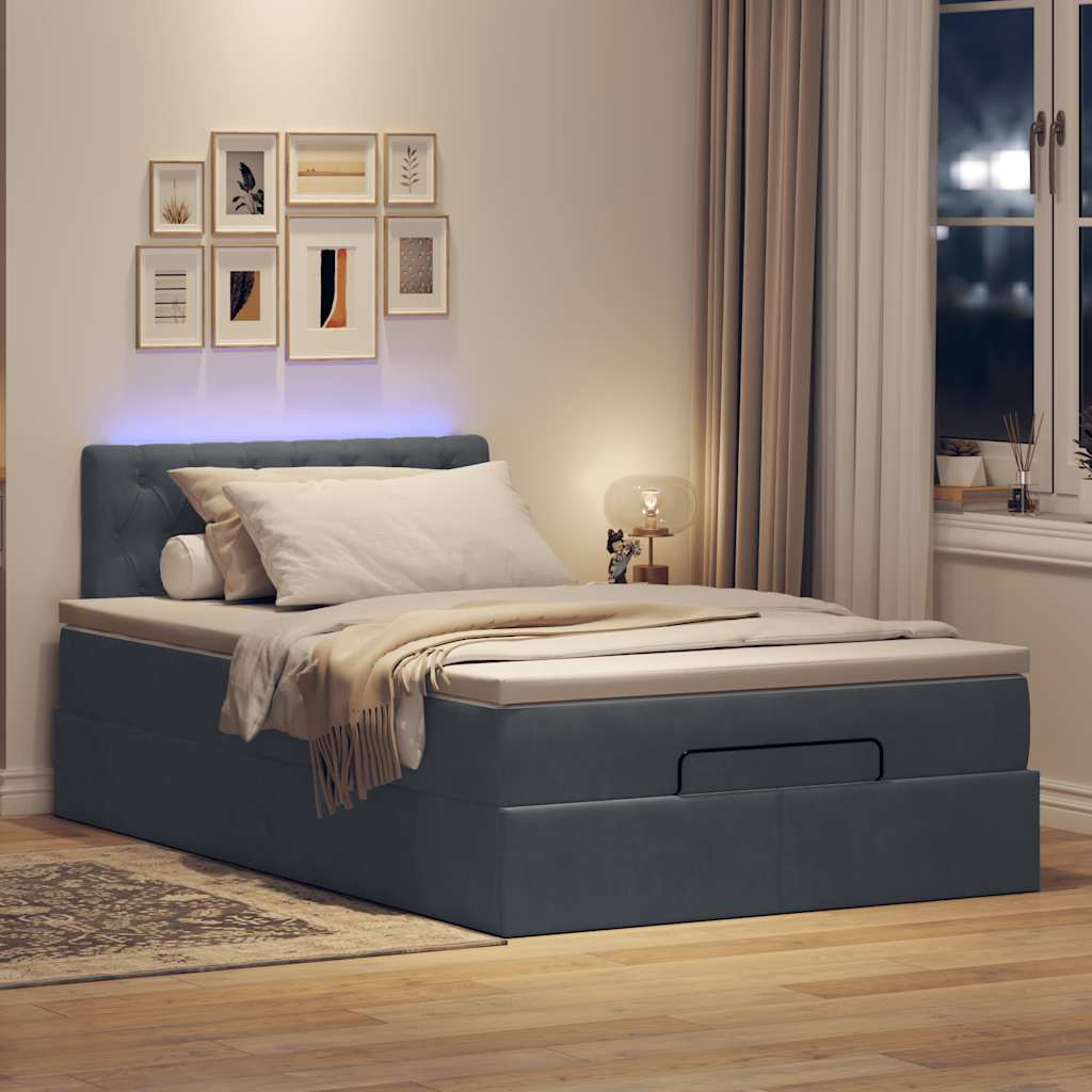 Ottomane Bett mit Matratze & LEDs Dunkelgrau 120x190 cm Samt