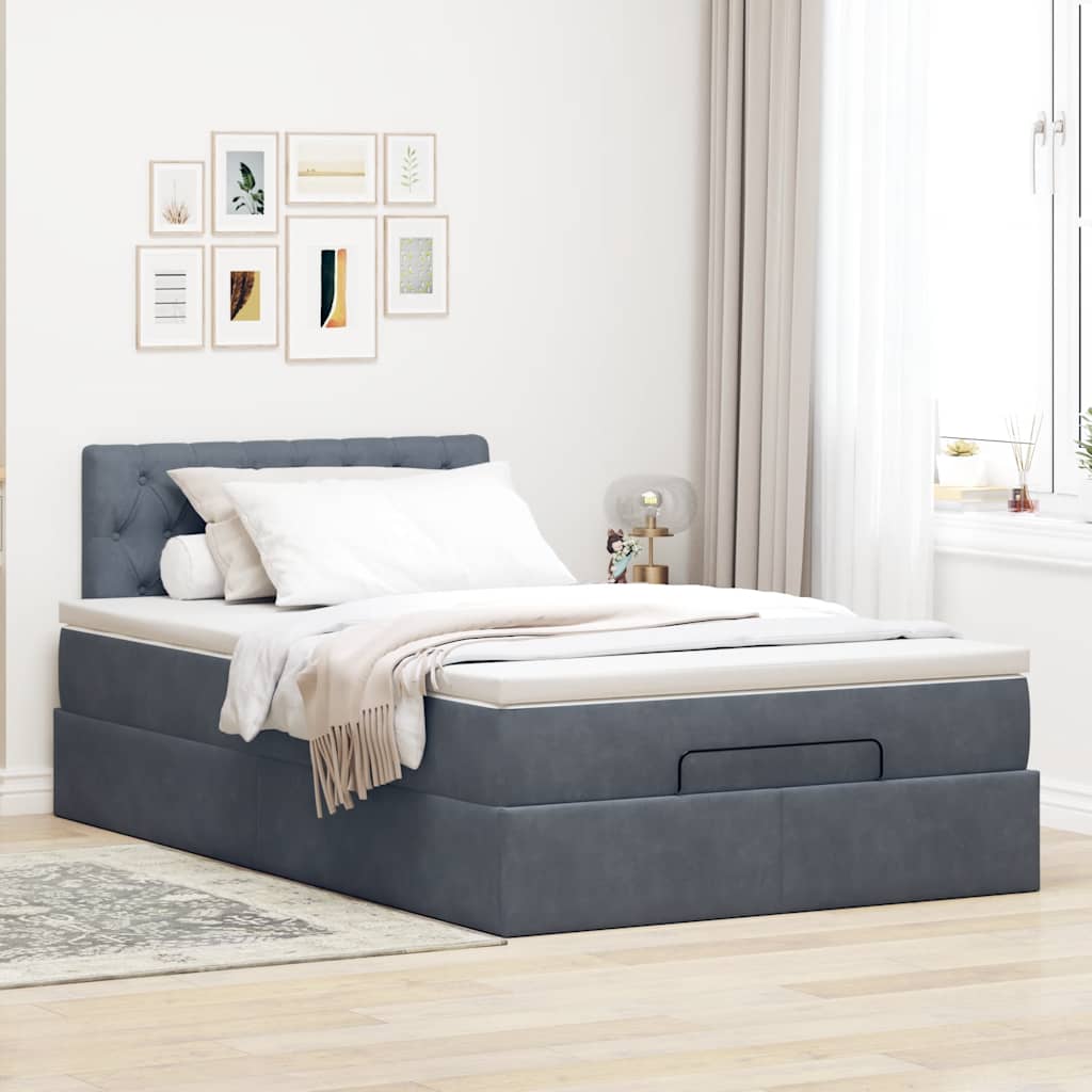 Ottomane Bett mit Matratze & LEDs Dunkelgrau 120x190 cm Samt