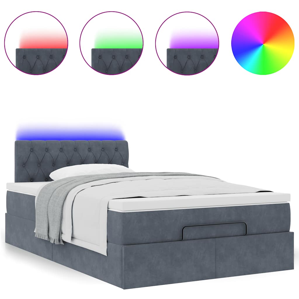 Ottomane Bett mit Matratze & LEDs Dunkelgrau 120x190 cm Samt