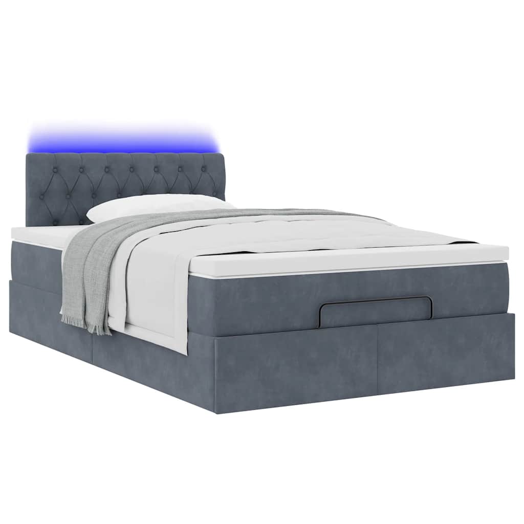 Ottomane Bett mit Matratze & LEDs Dunkelgrau 120x190 cm Samt
