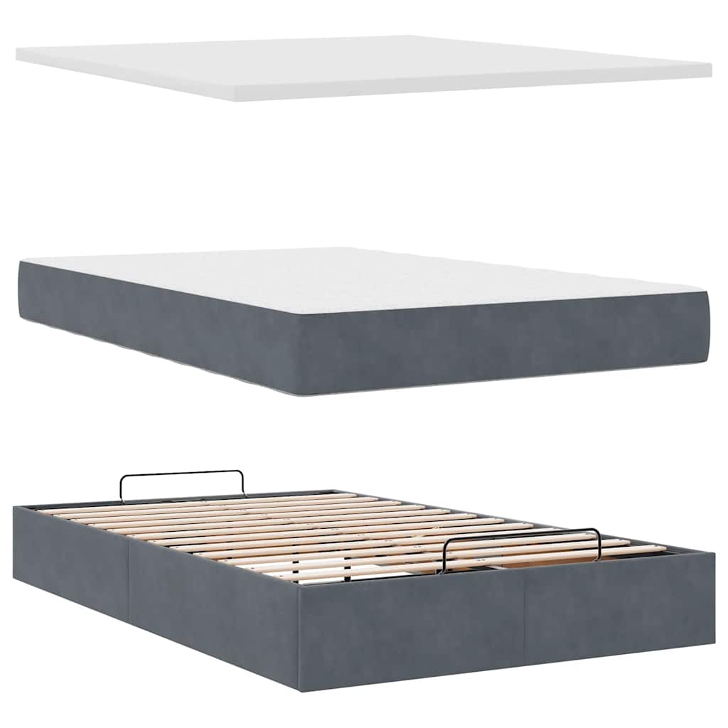 Ottomane Bett mit Matratze & LEDs Dunkelgrau 120x190 cm Samt
