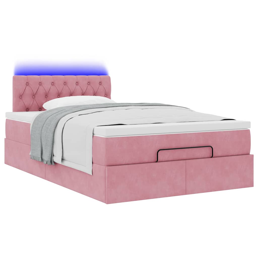 Ottomane Bett mit Matratze & LEDs Rosa 120x190 cm Samt