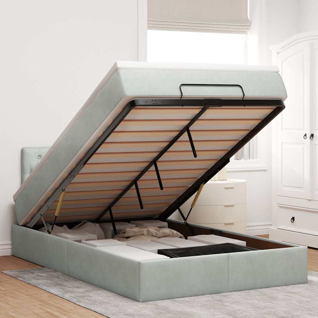 Lit ottoman avec matelas et LED gris clair 120x200 cm velours