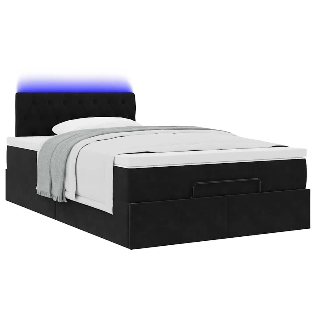 Ottoman-Bett mit Matratze & LEDs Schwarz 120x200 cm Samt