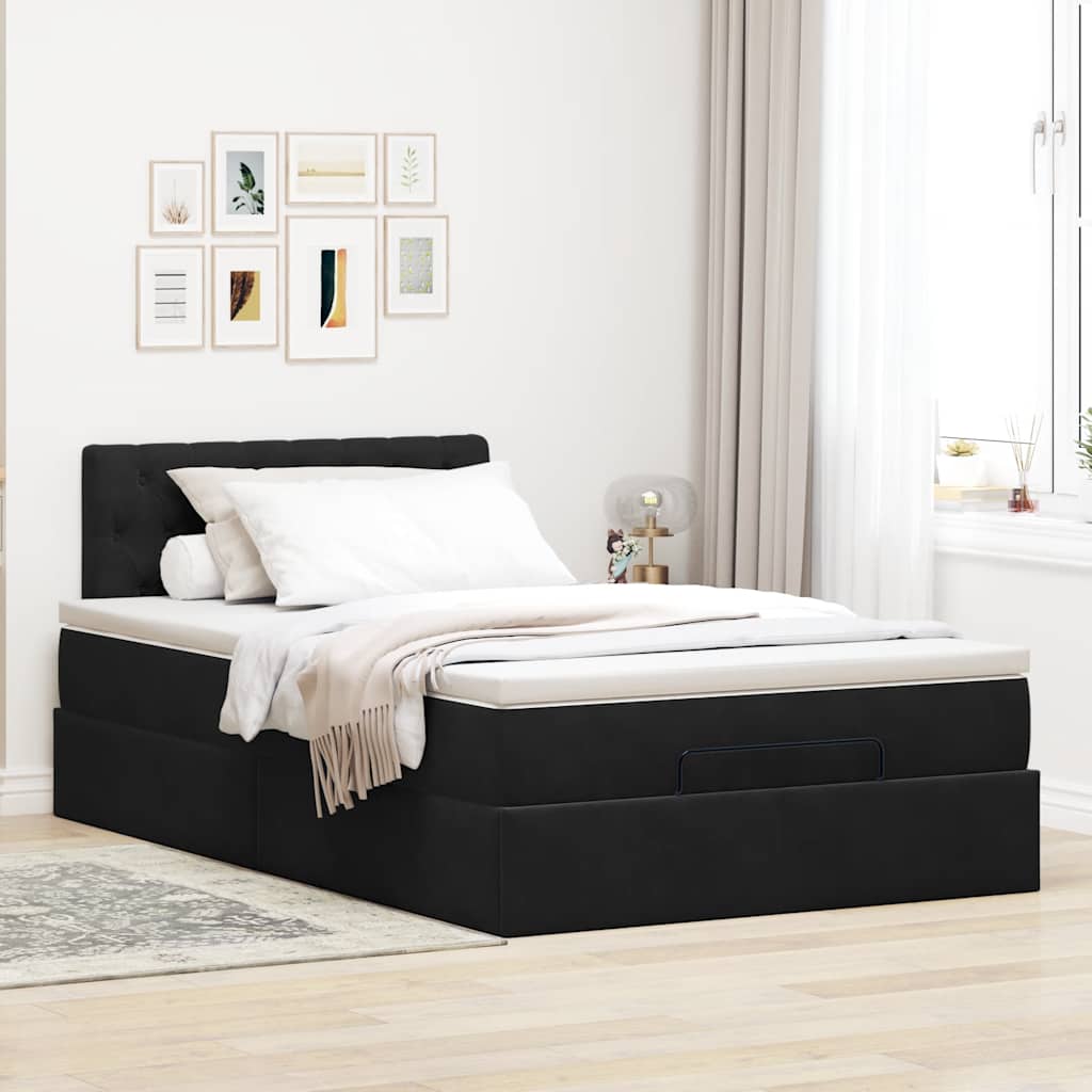 Ottoman-Bett mit Matratze & LEDs Schwarz 120x200 cm Samt