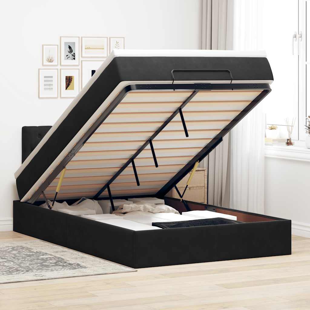 Ottoman-Bett mit Matratze & LEDs Schwarz 120x200 cm Samt