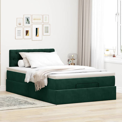 Ottoman-Bett mit Matratze & LEDs Dunkelgrün 120x200 cm Samt