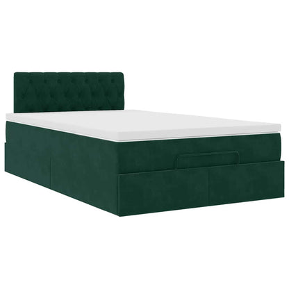 Ottoman-Bett mit Matratze & LEDs Dunkelgrün 120x200 cm Samt