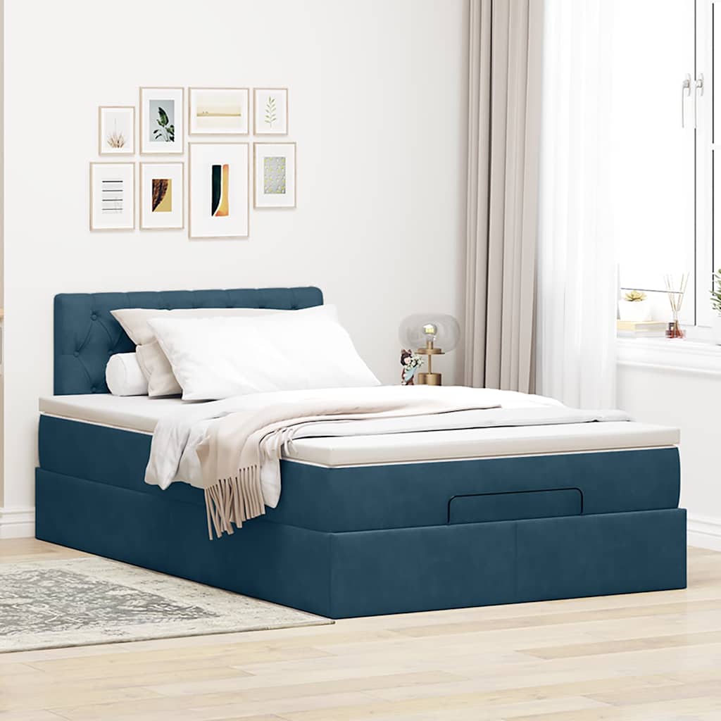 Ottoman-Bett mit Matratze & LEDs Dunkelblau 120x200 cm Samt