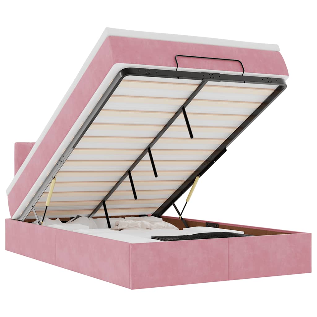 Ottoman-Bett mit Matratze & LEDs Rosa 120x200 cm Samt