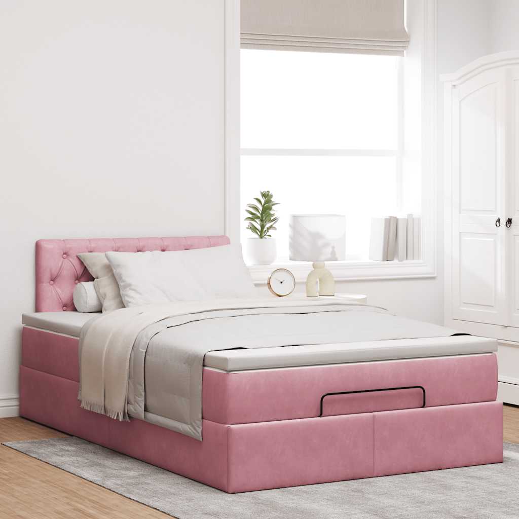 Ottoman-Bett mit Matratze & LEDs Rosa 120x200 cm Samt