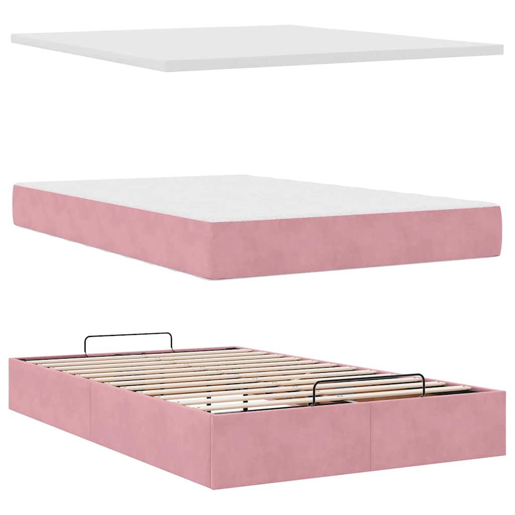Ottoman-Bett mit Matratze & LEDs Rosa 120x200 cm Samt
