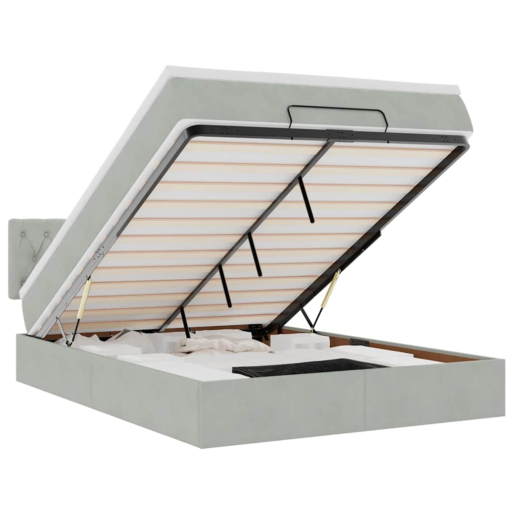 Ottoman-Bett mit Matratze & LEDs Hellgrau 140x190 cm Samt