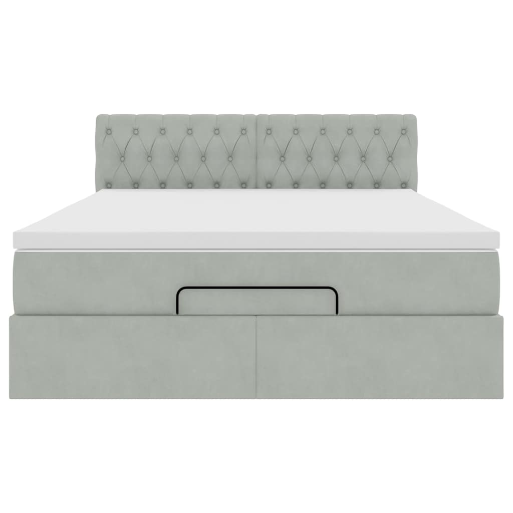 Ottoman-Bett mit Matratze & LEDs Hellgrau 140x190 cm Samt