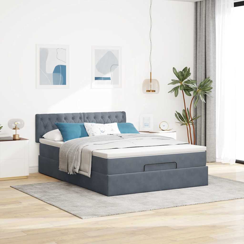 Ottoman-Bett mit Matratze & LEDs Dunkelgrau 140x190 cm Samt