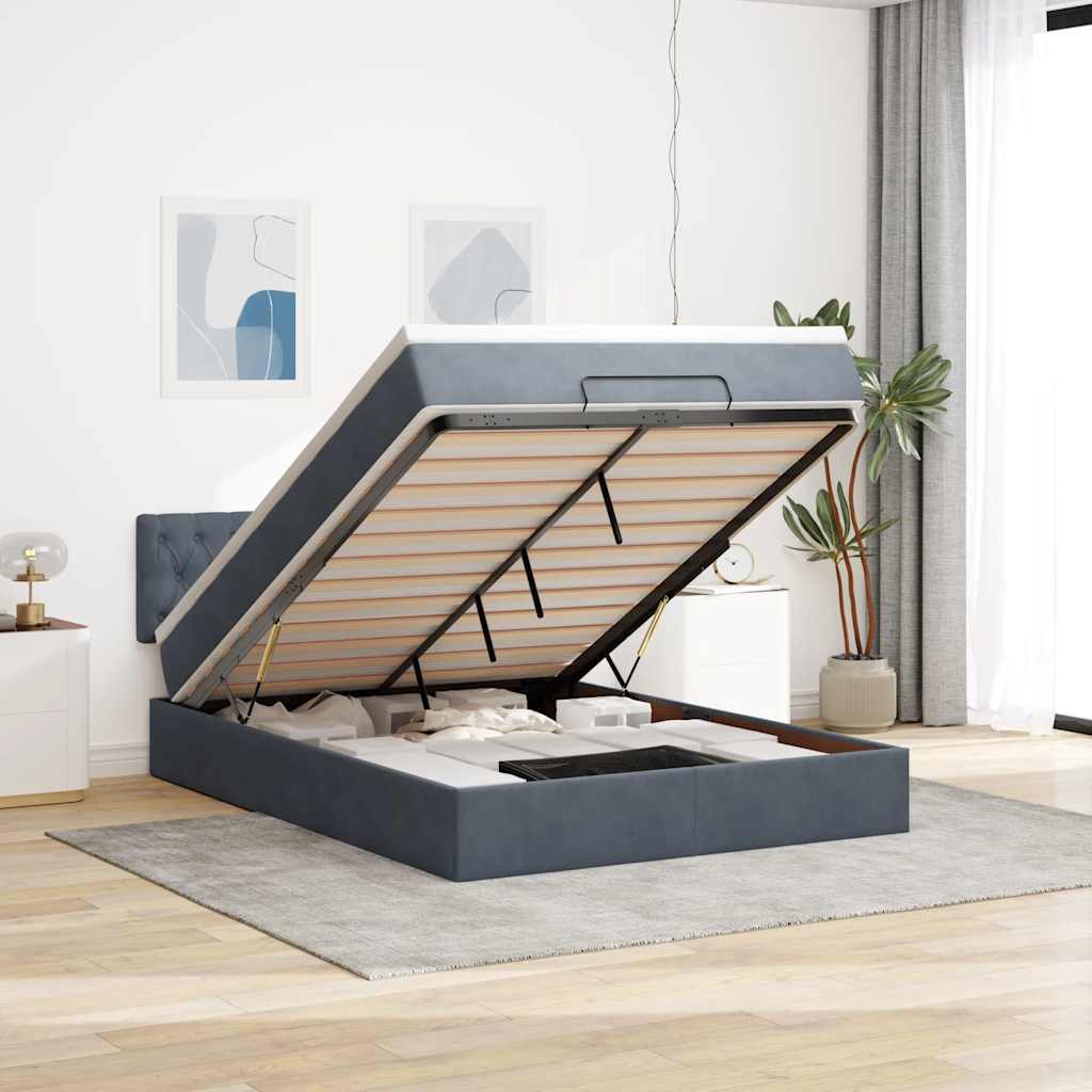 Ottoman-Bett mit Matratze & LEDs Dunkelgrau 140x190 cm Samt
